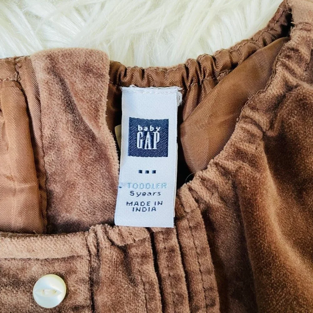 Gap Baby Dress 5Toddler Velvet Brown Short Sleeve‎ Button Front Pleated Classic